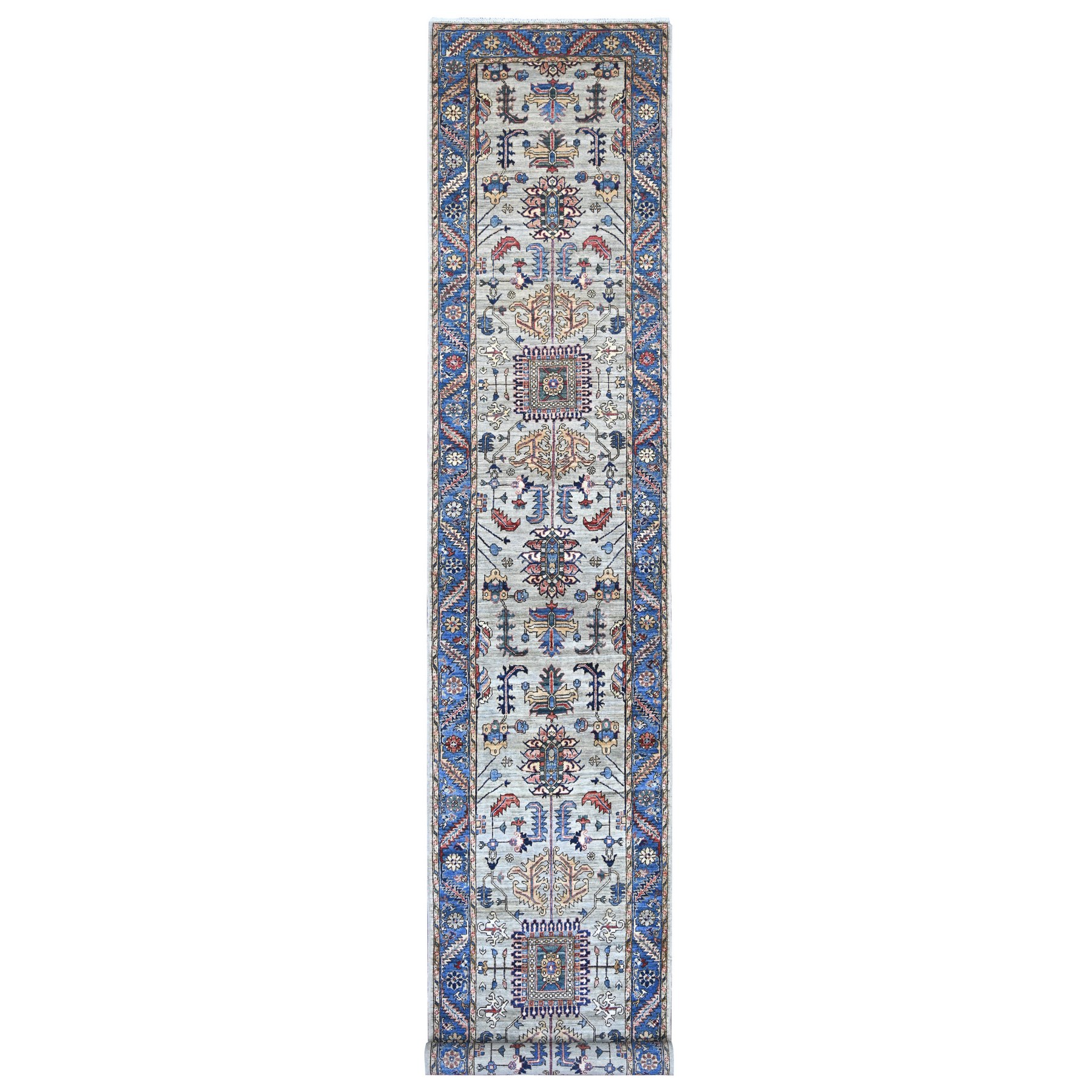 3'1"x17'5" Misty Gray, Hand Knotted, Heriz All Over Design, Aryana Grade, Vegetable Dyes, High Mountain Wool, Soft Pile, Densely Woven, XL Runner, Oriental Rug 